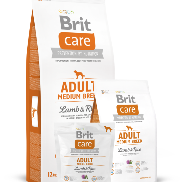 Храна агнешко с ориз за възрастни кучета от средни породи (10-25 кг).Brit Care Dog Hypoallergenic Adult Medium Breed. 12 kg