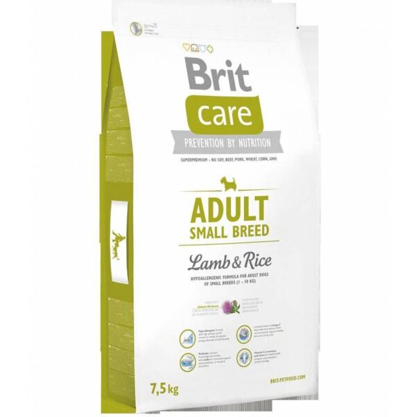 Храна с агне и  ориз за възрастни кучета - Brit Care Dog Sustainable Adult Small Breed. 3 kg