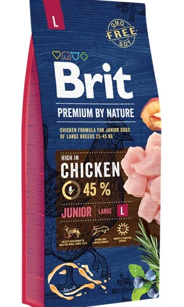 Храна за подрастващи кучета (до 12м) от едри породи с пиле - Brit Premium by Nature Junior L 15 kg