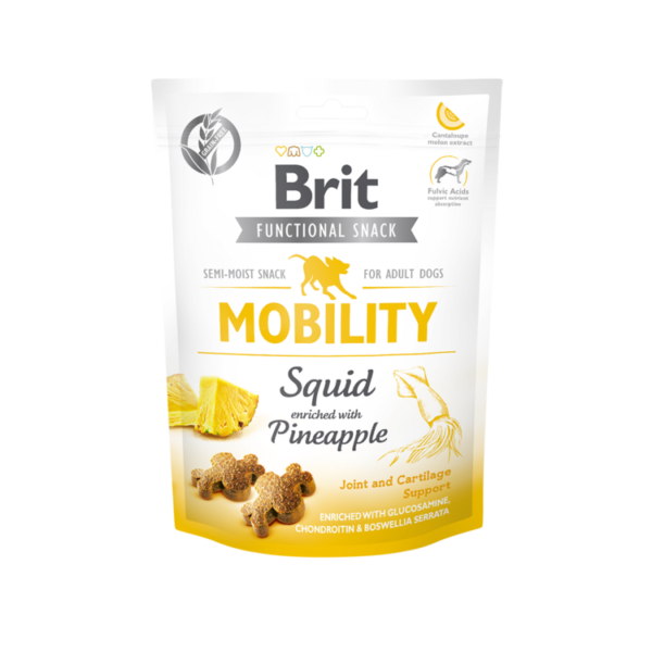Лакомство за стави и мобилност с калмари обогатени с ананас 150гр - Brit Care Dog Functional Snack Mobility Squid 150 g